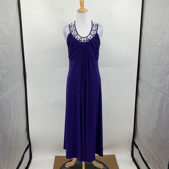 Soft Surroundings Dress Womens PS Small Petite Vibrant Purple Beaded Halter Maxi - Picture 2 of 16